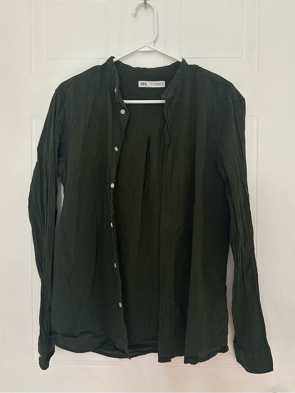 Zara Dark Green Crinkled Button-Down Shirt - Women’s Size M